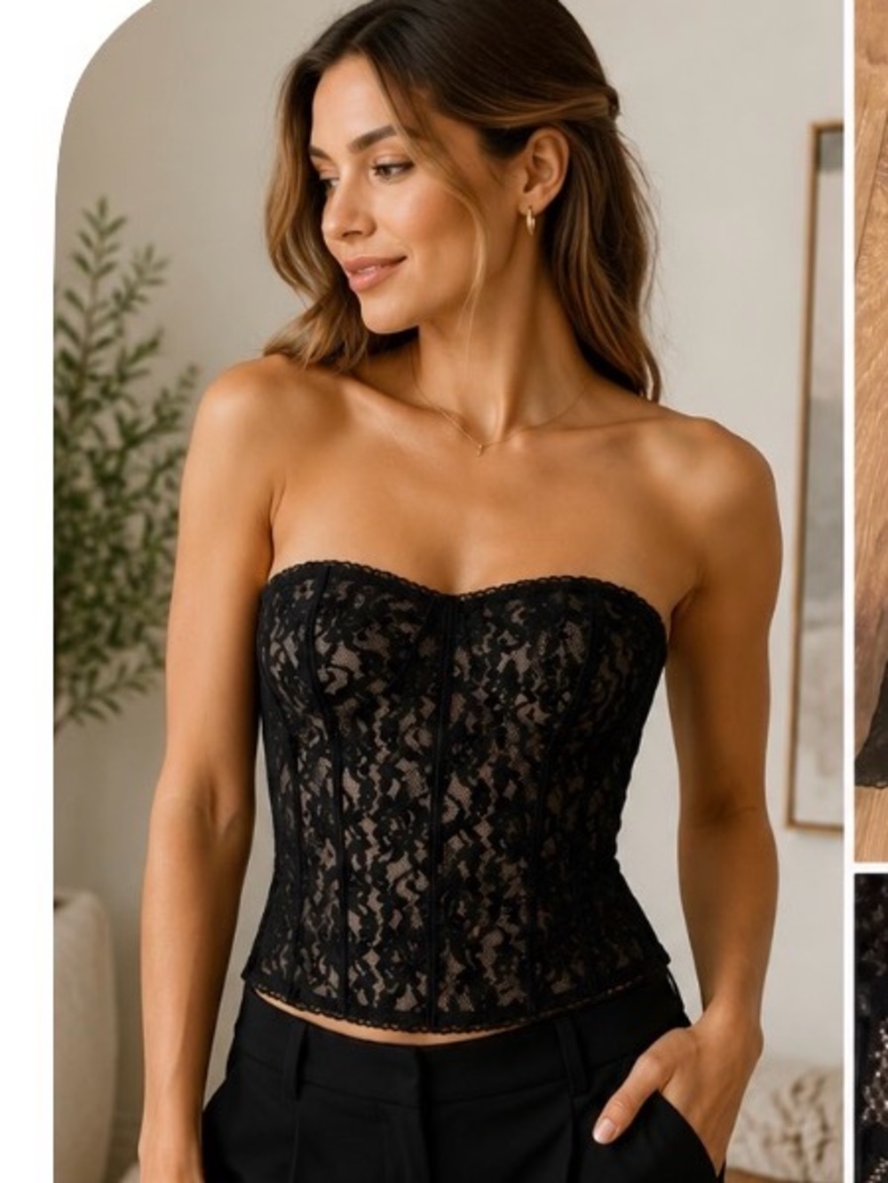 Express Black Lace Strapless Corset Bustier Top